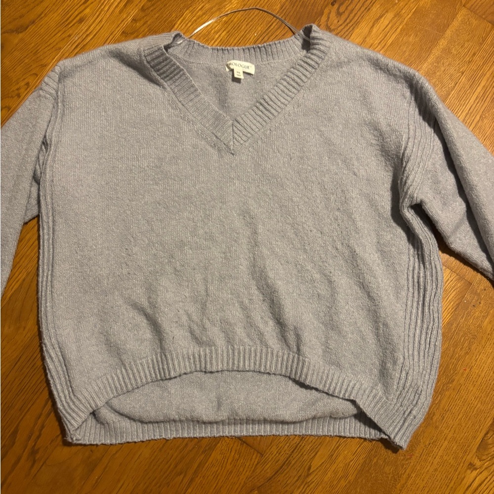 Prologue Gray V-Neck Sweater Relaxed Fit